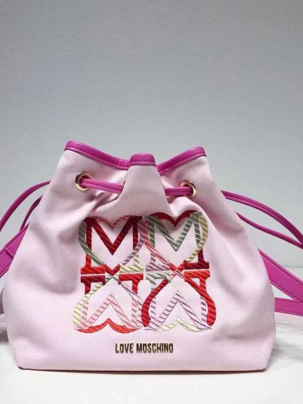 Love Moschino Canvas Love Embroidery Bucket Bag
